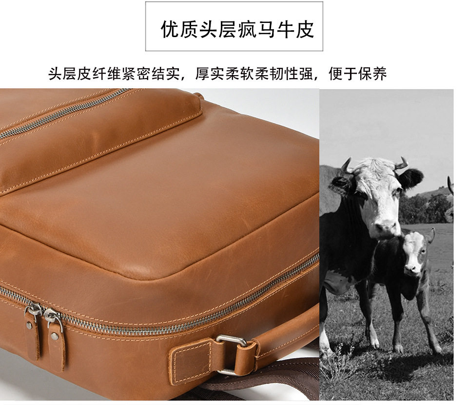 Ba lô da bò thật phong cách retro, đựng vừa laptop 14 inch, dung tích 20L — Màu nâu chi tiết 6