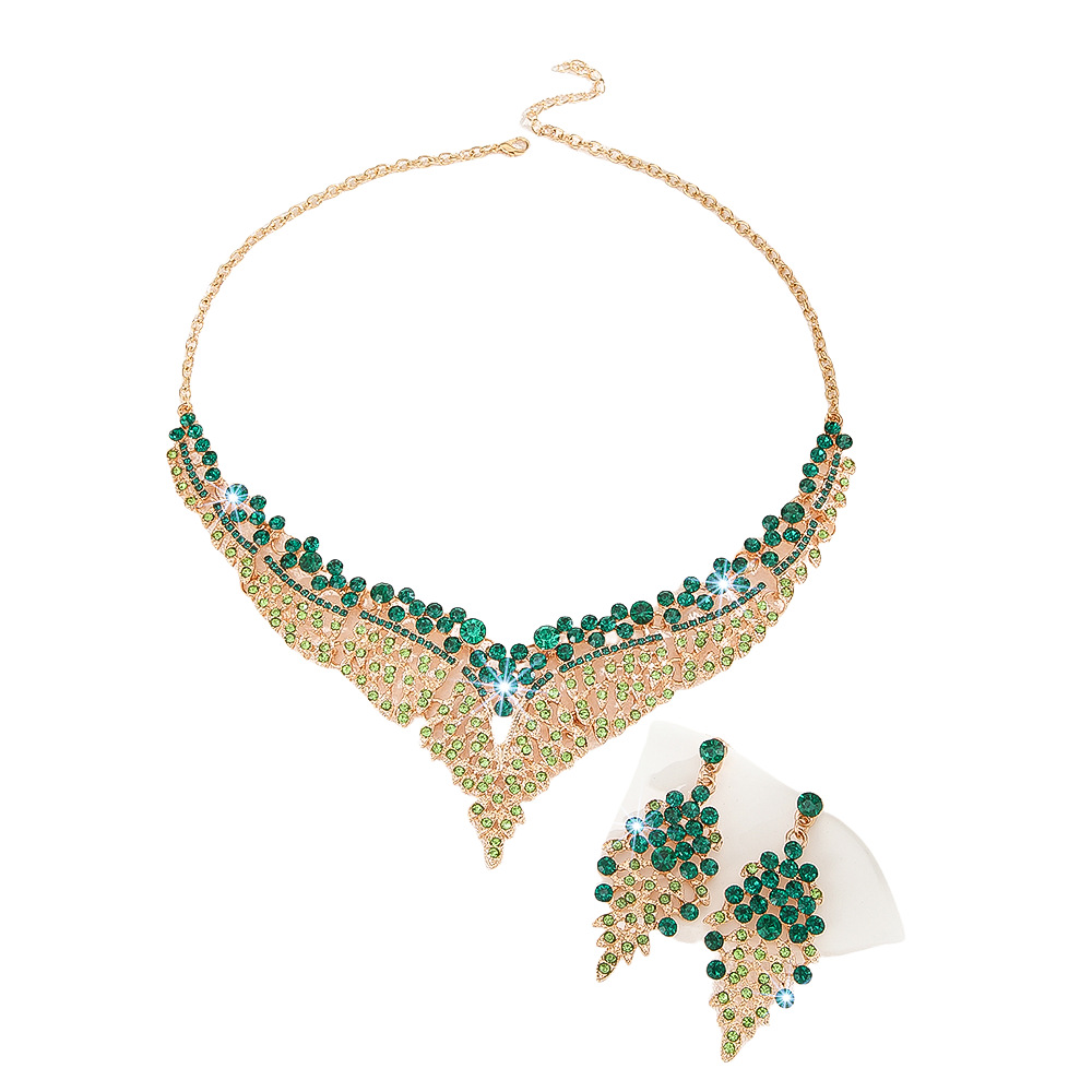 Suministro de fábrica venta directa aleación de diamantes de imitación collar de boda pendientes joyería de boda nupcial banquete joyería de mujer
