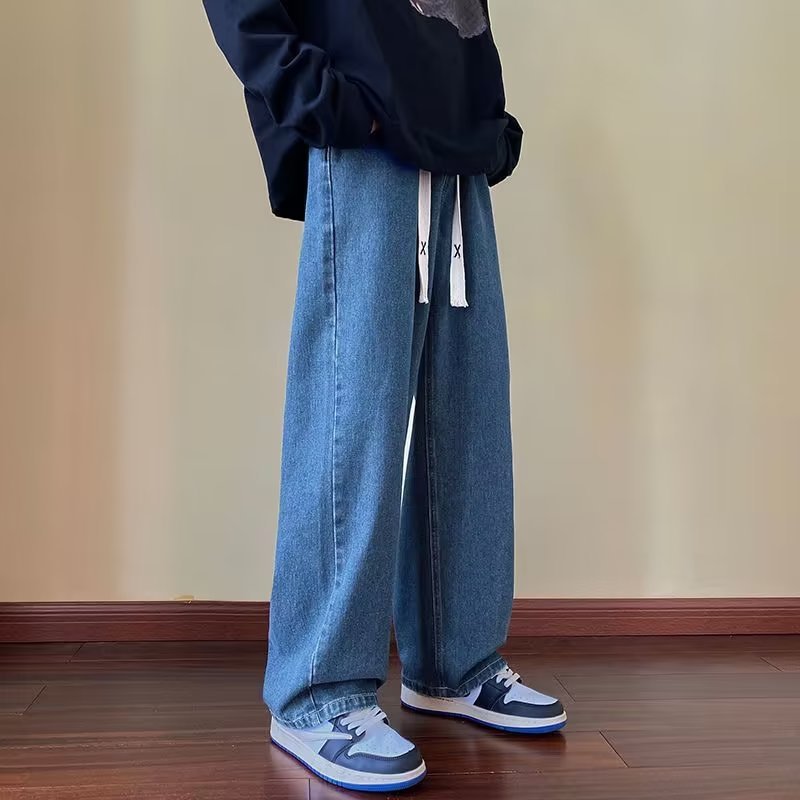 Retro jeans hombres Otoño e Invierno recta suelta marca de moda pierna ancha American High Street versátil casual pantalones largos nuevo