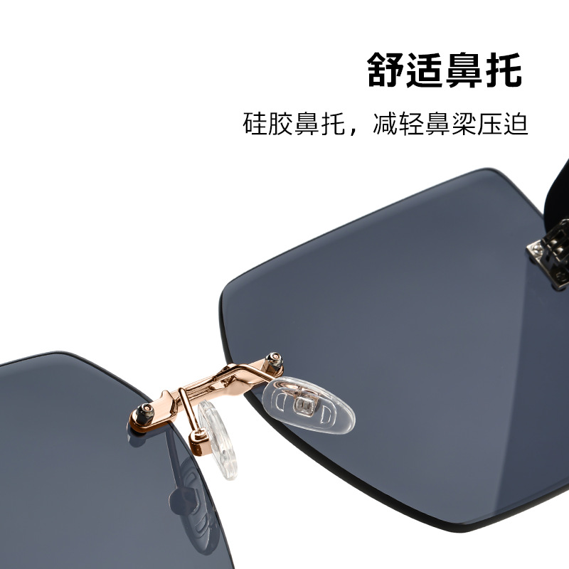 Nuevas gafas de sol de montura grande TJ716, gafas de sol para mujer con protección solar y protección UV, gafas de sol sin montura a la moda, directo de fábrica.