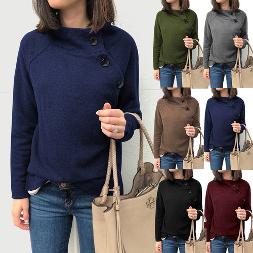 3-Color Bestselling Fashion Round Neck Button-down Long-sleeved Women's Top Sweatshirt