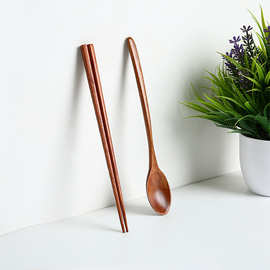 学生简约便携式勺子筷子二件套 楠木木质餐具套装厂家批发直销