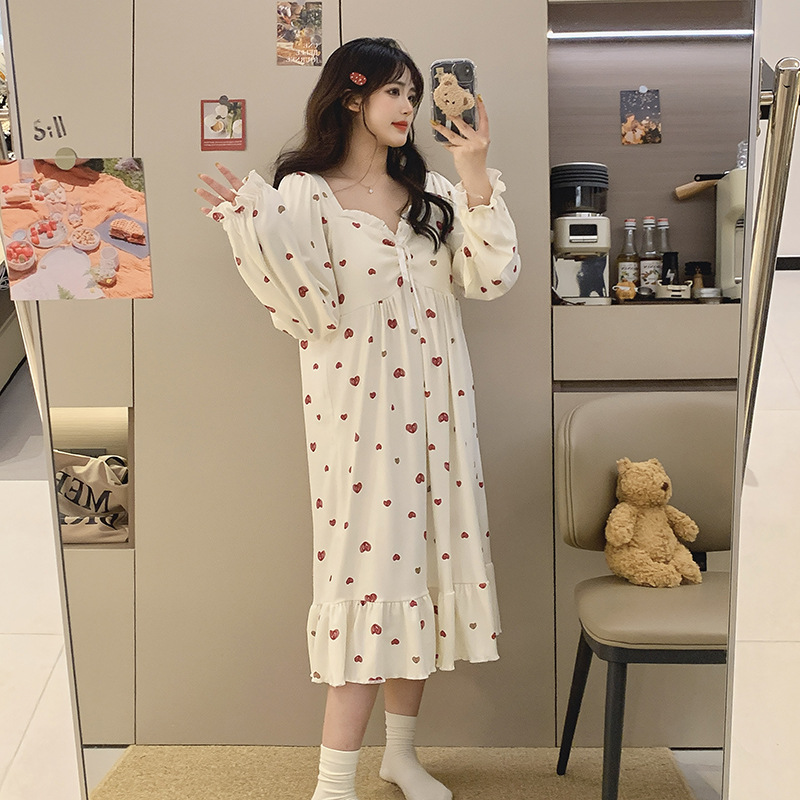 Fábrica directa con cojín de pecho desmontable de ternilla pijama de manga larga primavera y otoño estilo coreano chaqueta dulce ropa larga para el hogar