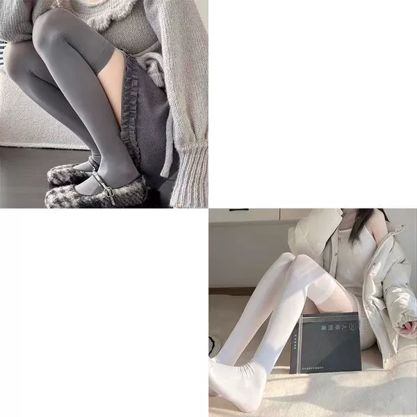 [2 pairs of over-the-knee socks] white + gray