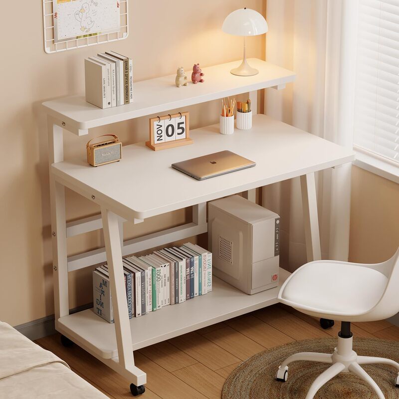 31.5inch Small Space Home Office Desk Rolling Computer Desk with Wheels Bedroom Student Study Table 31.5inch Small Space Home Office Desk Rolling Computer Desk with Wheels Bedroom Student Study Table