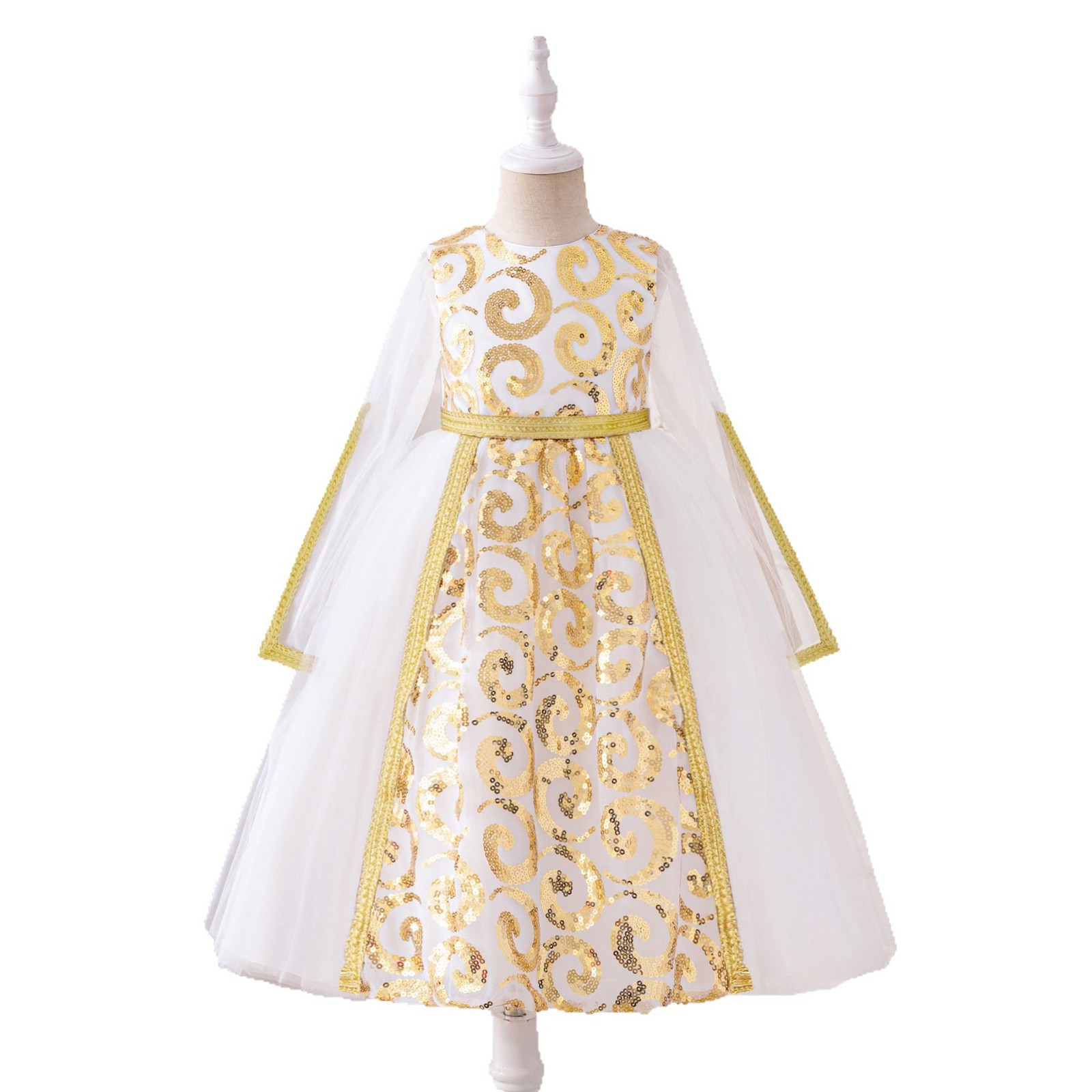 TEMU vestido de niña transfronterizo vestido de princesa vestido de fiesta de mangas largas vestido de cuentas de mangas largas