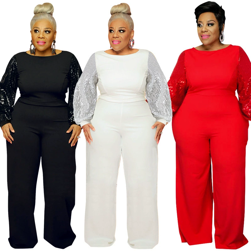 21890 Трансграничный европейский и американский комбинезон больших размеров, женский зимний комбинезон 2021 года с круглым вырезом и рукавами из бисера, новинка Amazon