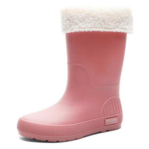 2025 Cross-border Leisure Durable Waterproof Slip-Resistant Fleece Rain Boots for Women PVC Fashion Rain Boots