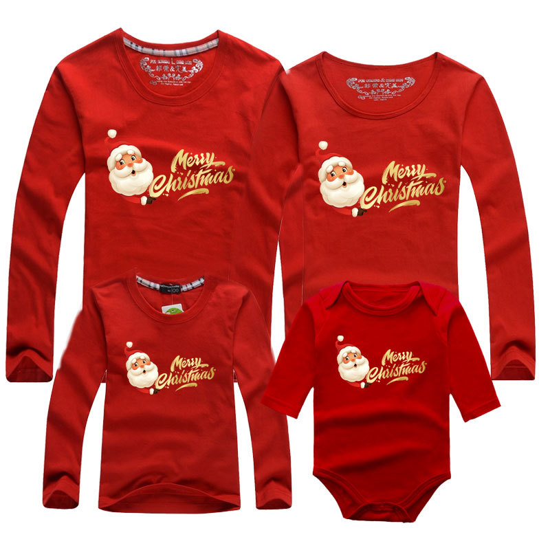 Camiseta de manga larga rojo ropa familiar Feliz Navidad Año Nuevo transfronterizo madre e hijo Ropa de mujer una familia de tres Papá Noel