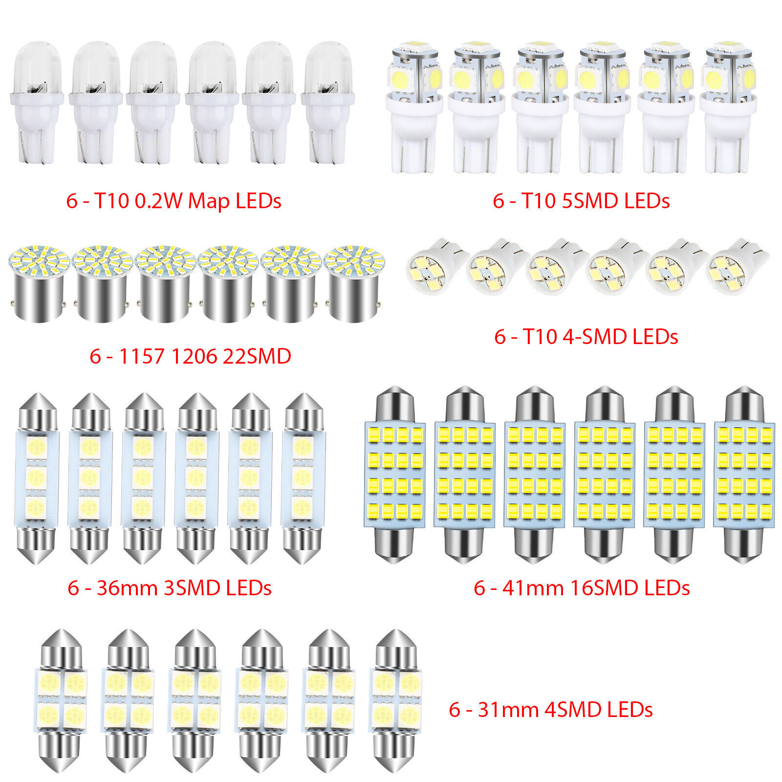42PCS T10 lámpara de ancho de automóvil LED conjunto de lámpara de lectura de doble punta lámpara de matrícula interior lámpara de puerta