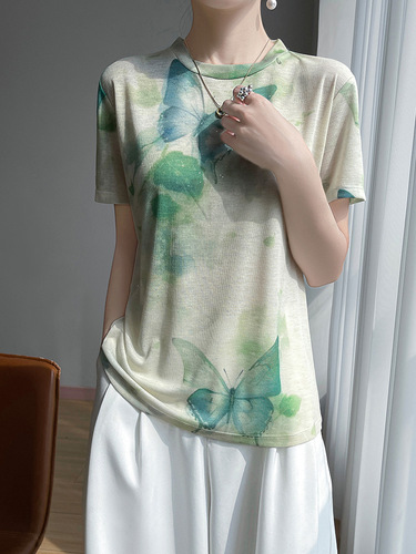 Summer Women's T-shirt Ink Painting Short Sleeve Loose Round Neck Casual Slimming Youthful Fashion Print Short Sleeve