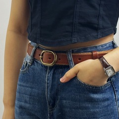 Thickened first layer cowhide retro copper buckle belt women's fashion trend versatile personality women's genuine leather jeans belt