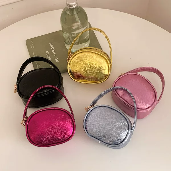 2026 New Fashion Lychee Pattern Small Round Bag Mini Girls' Solid Color Casual Handbag Stylish Girl's Lipstick Bag