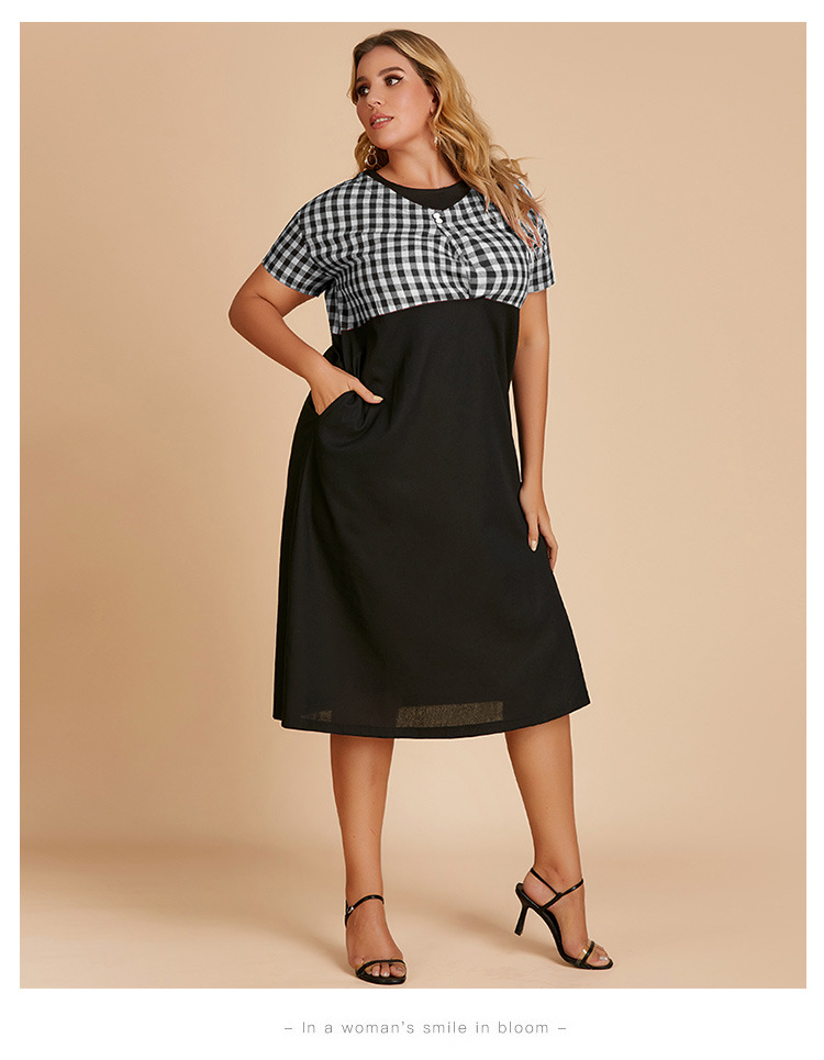 plus size v-neck fake two-piece plaid dress nihaostyles wholesale clothing NSJR84927