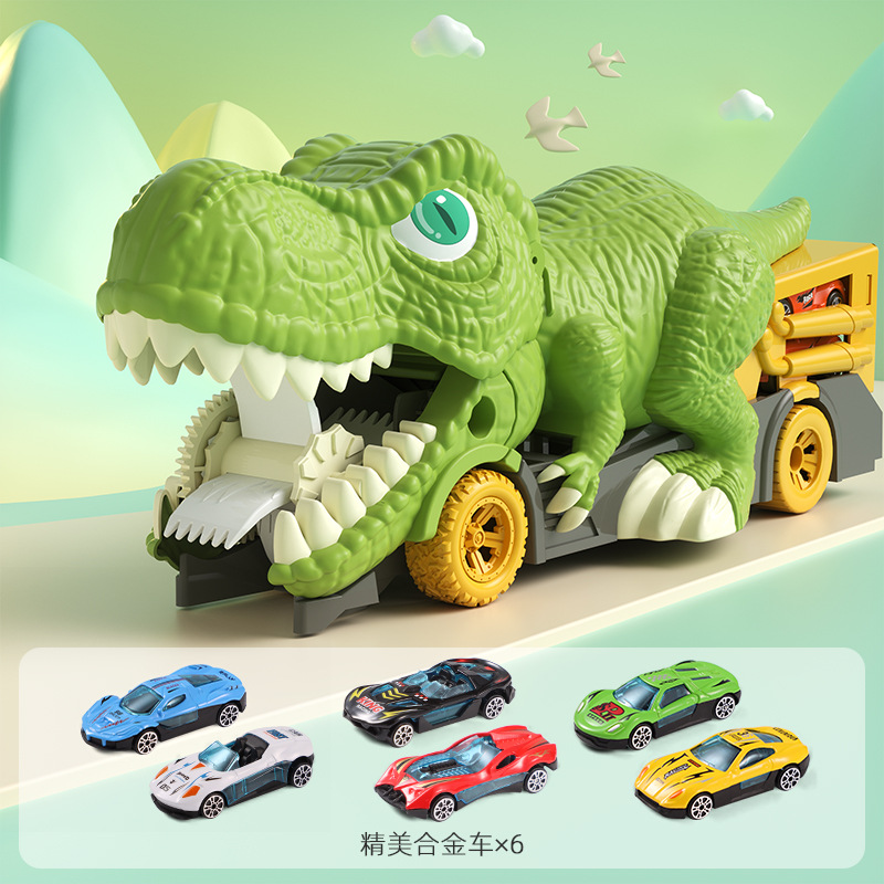 Coche de juguete de dinosaurio grande para niños, coche de aleación con retroceso, coche con almacenamiento de mapas, coche de juguete de dinosaurio para niños