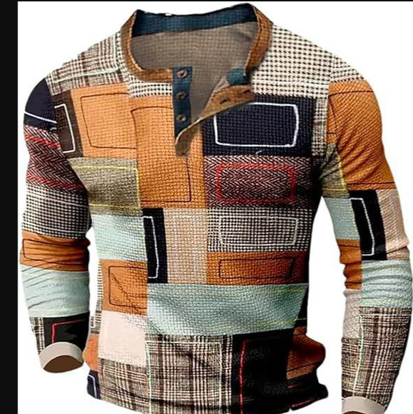2025 New Cross-Border New Men's Long-Sleeved Henley Shirt 3D Digital Printing Trendyy T-Shirt 2025 New Cross-Border New Men's Long-Sleeved Henley Shirt 3D Digital Printing Trendyy T-Shirt