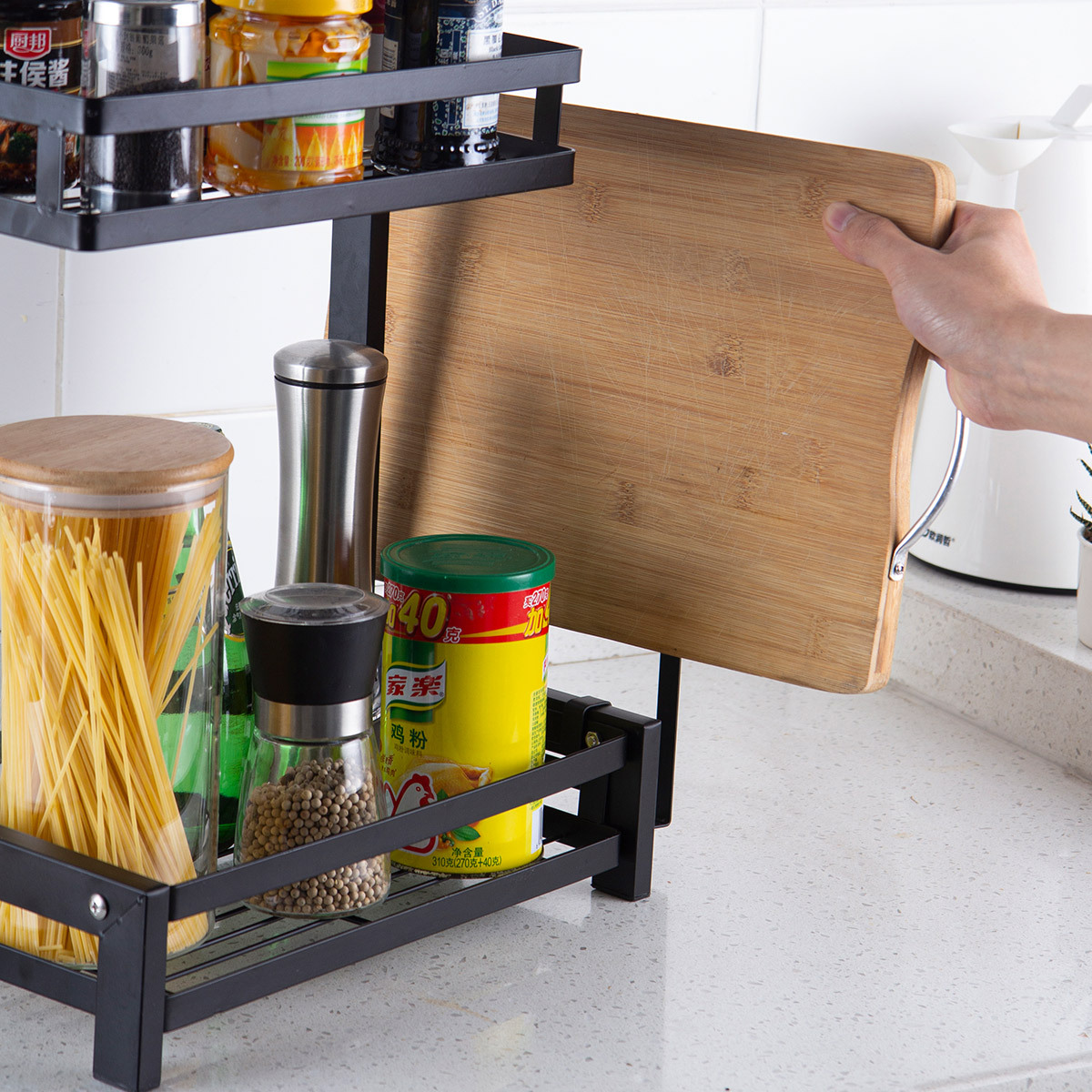 Ou runzhe condimento de almacenamiento de cocina estante de acero inoxidable condimento multifuncional tabla de cortar vajilla estante de almacenamiento de múltiples capas