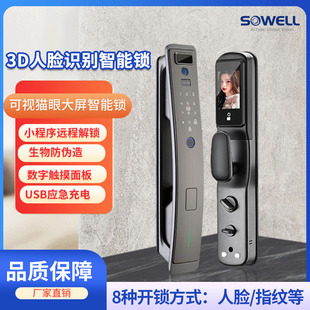 3D face recognition lock manufacturer wooden door fingerprint modern simple cat's eye mobile phone unlock visual large screen smart door lock