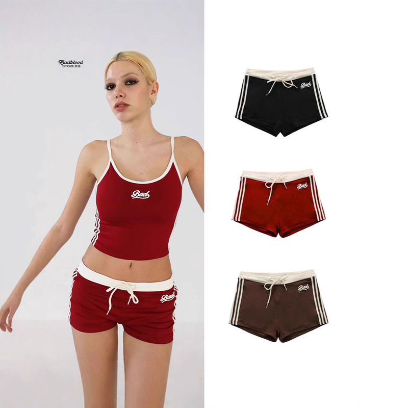 badblood Korean Micro Shorts Hot Girl Letter Printing Drawstring Shorts Sports Casual Slim-Fit Slimming