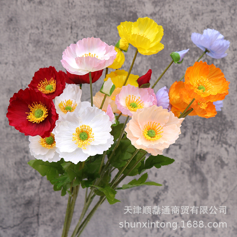 Artificial Yu Meiren seda flor decoración de la boda lugar vestir camino plomo flor arreglo floral pequeña amapola primavera floral fresco