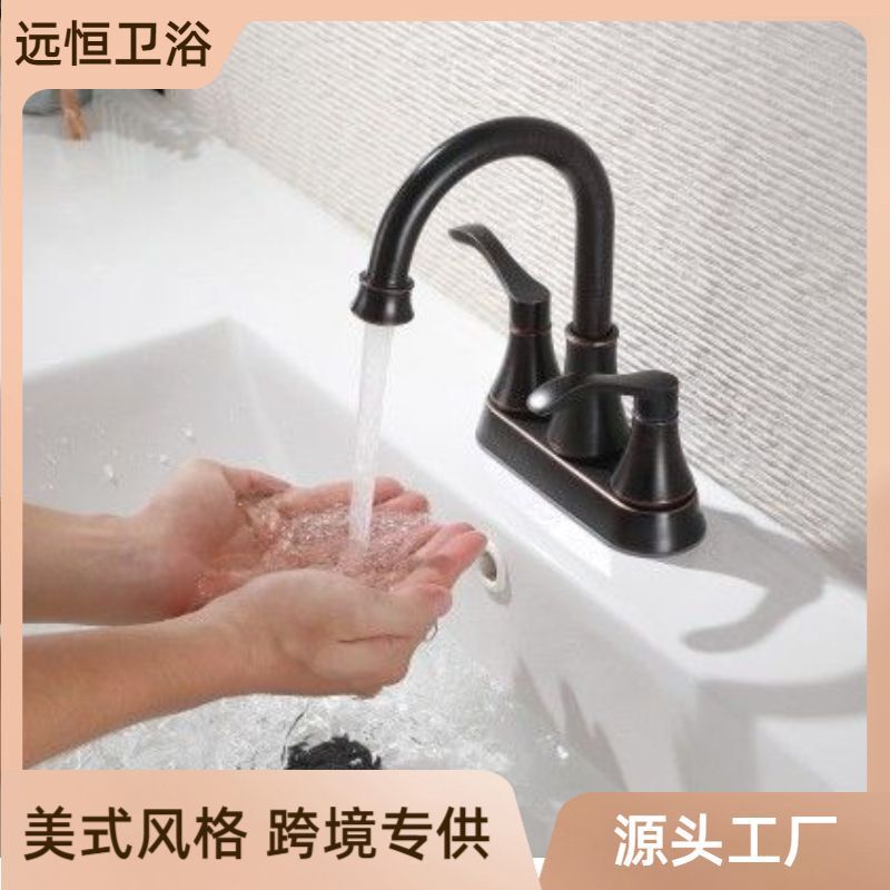 Cross-Border 304 Stainless Steel Countertop Basin Faucet Hot and Cold Water Double Hole Bathroom Toilet Cabinet 4inch Faucet Wholesale