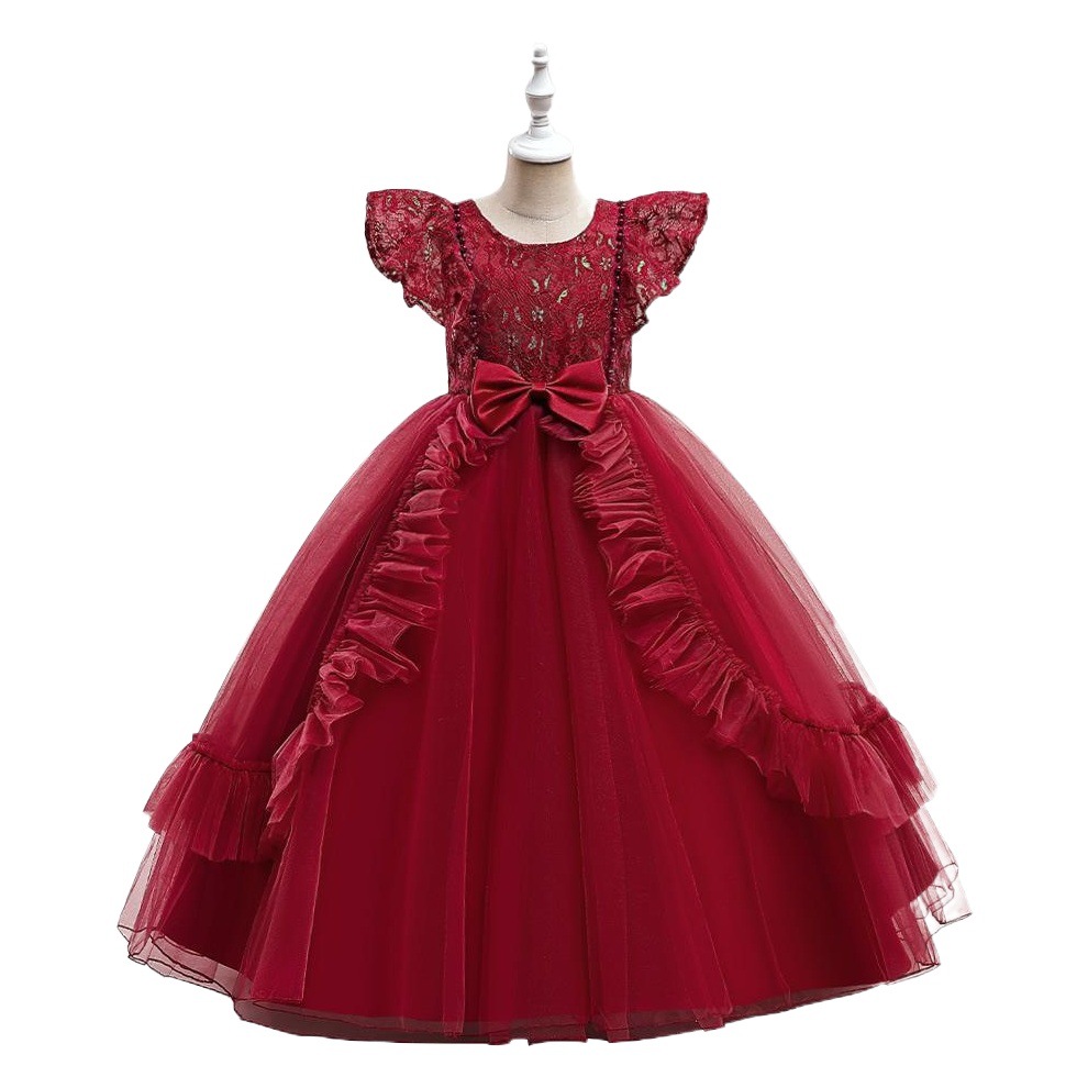 Nuevo vestido de niña de las flores, vestido de princesa de malla, vestido largo de actuación para niños, vestido largo bordado tridimensional, vestidos para niños.
