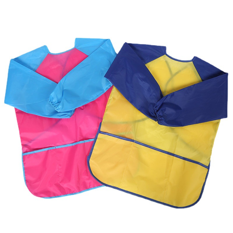 Fabricante en stock Pintura de abrigo impermeable para niños Delantal de manga larga Pintura de bebé Babero de nylon Vestido inverso impermeable