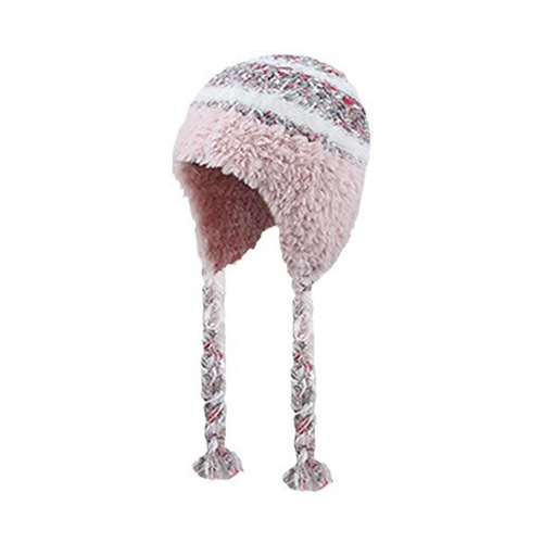 Autumn and Winter Striped Patchwork Wool Hat for Women, Fleece-Lined, Thickened, Warm, Ear-Protecting, Large-Circumference Lei Feng Knitted Beanie
