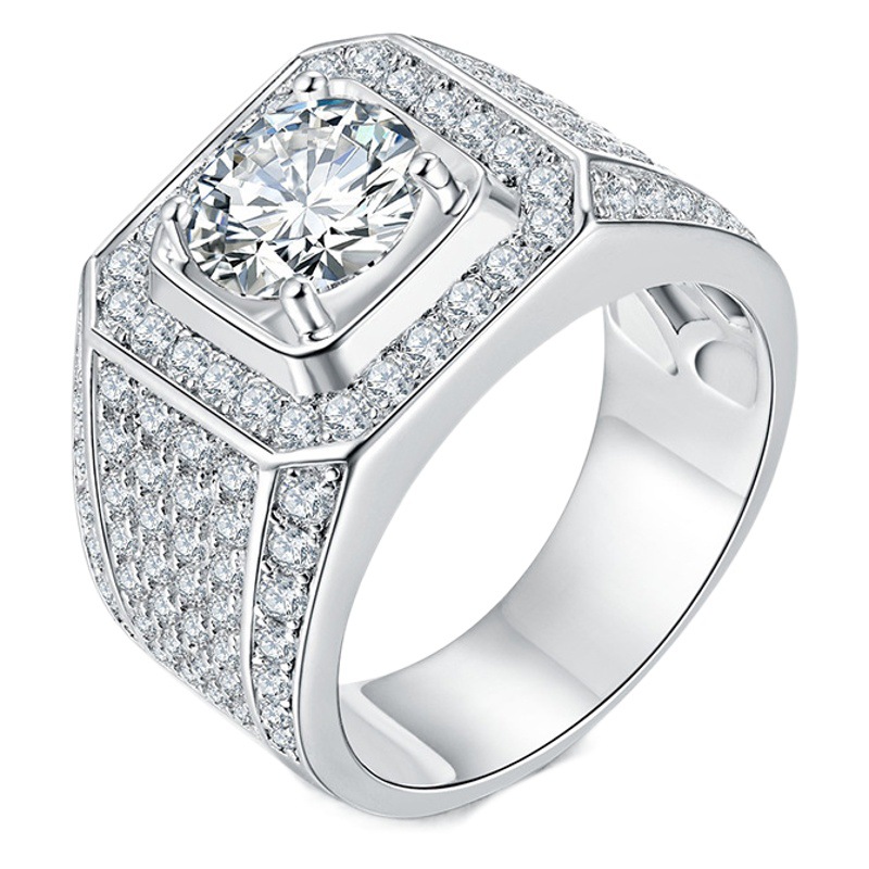 Amazon AliExpress 5 quilates diamante completo con incrustaciones anillo de los hombres Seiko artesanía domineering s925 plata moissanite anillo hombres