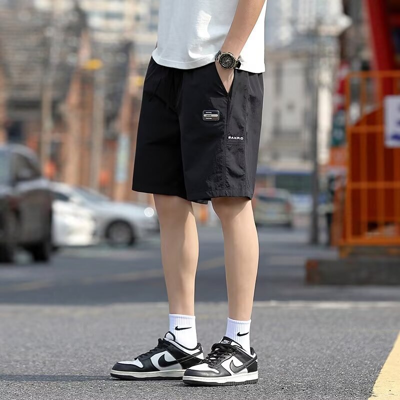 Summer Thin Ice Silk Shorts Men's Trendy Brand Loose Straight Outer Wear Quick-drying Beach Sports Casual Five-point Pants