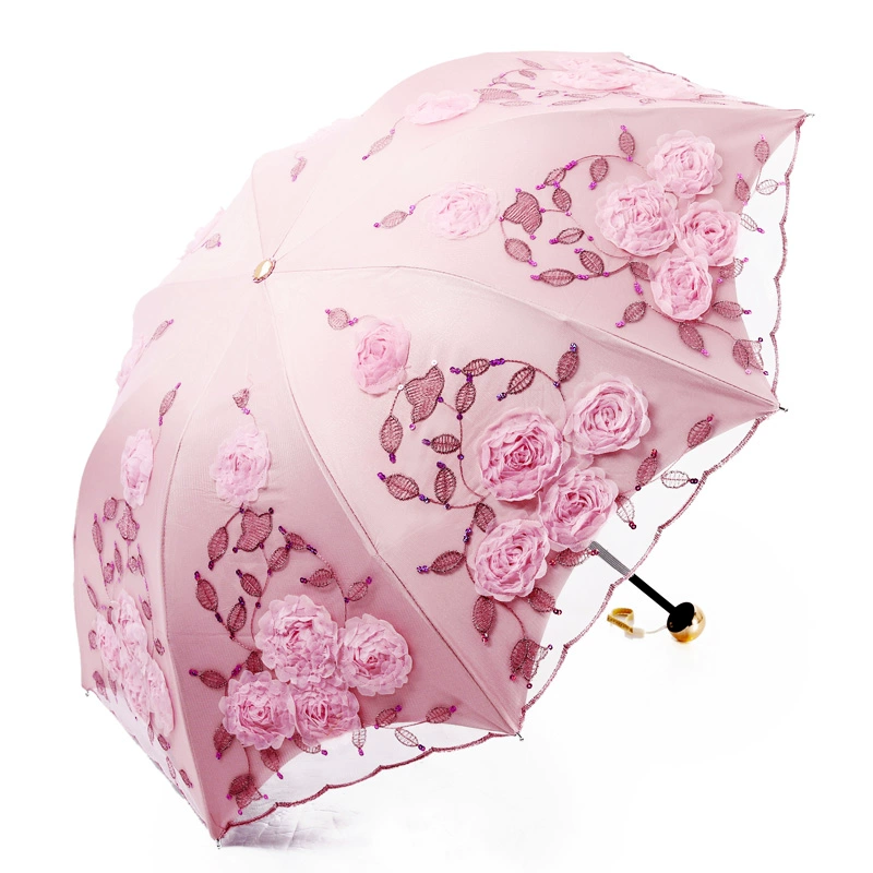 Double-layer umbrella solar-powered for princess, sun protection, UV protection, with embroidery