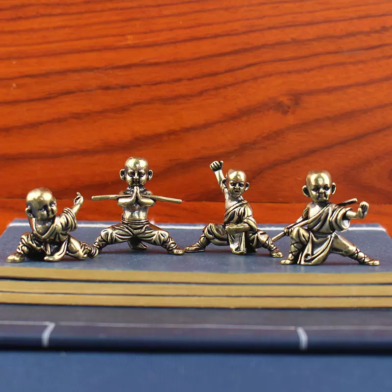 黄铜复古武林功夫小和尚办公室桌面摆件装饰品武林小和尚茶宠摆件