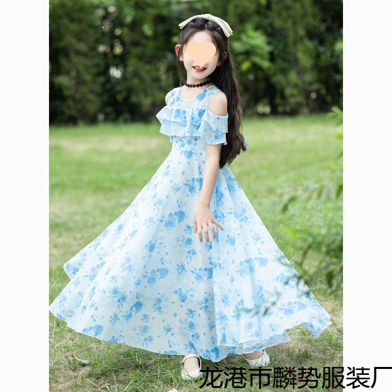 Summer children's summer clothing, small princess costume, sleevless dress, skirt, western style, floral print, for teenagers