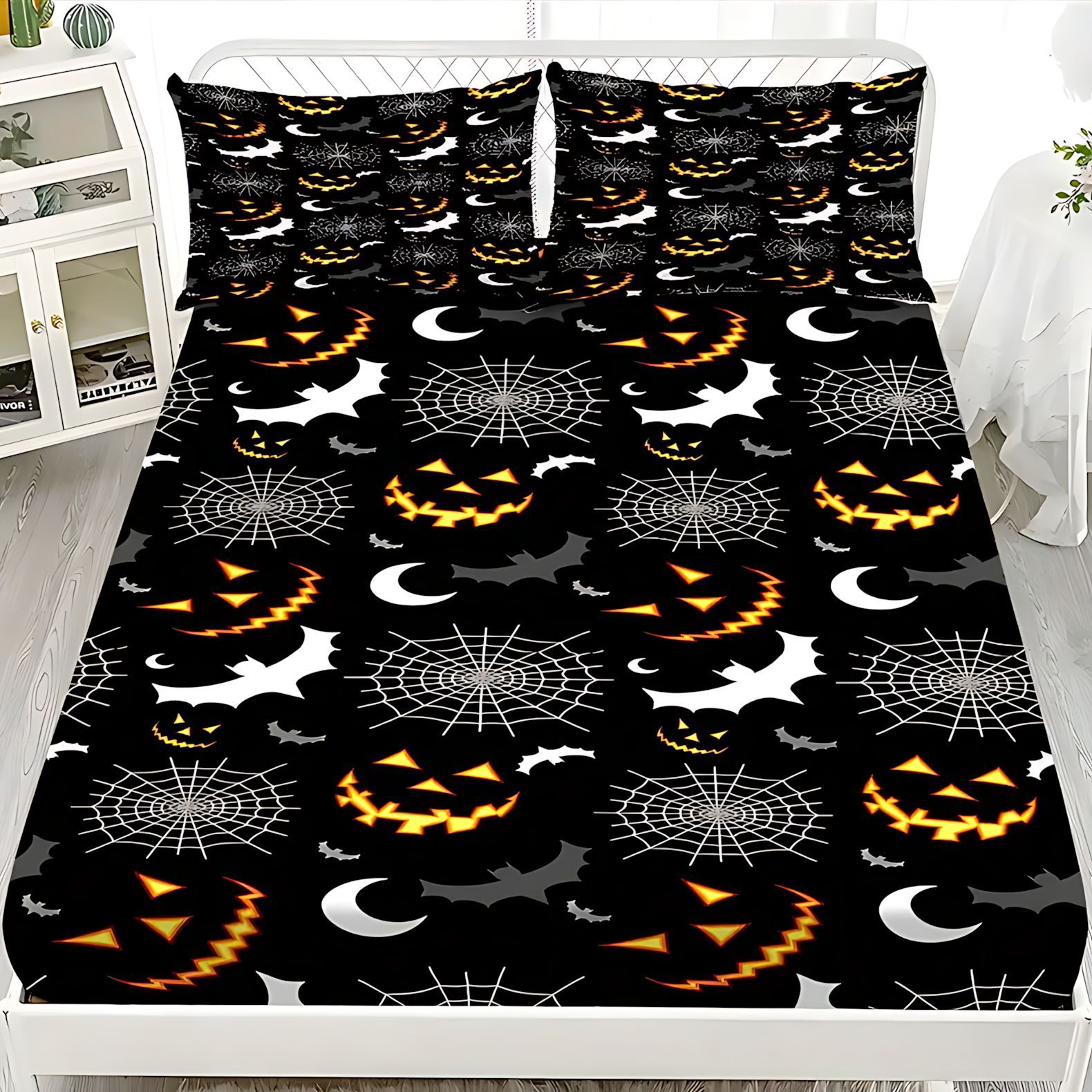 TEMU / JIT Cross-border series de Halloween impresión digital cama suave camisa funda colchón set de ropa de cama