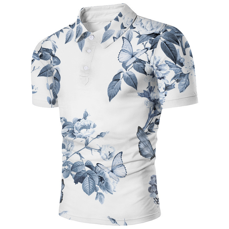 Men's Clothing casual popular printed polo shirt lapel short-sleeved zipper T-shirt _vogarts.com
