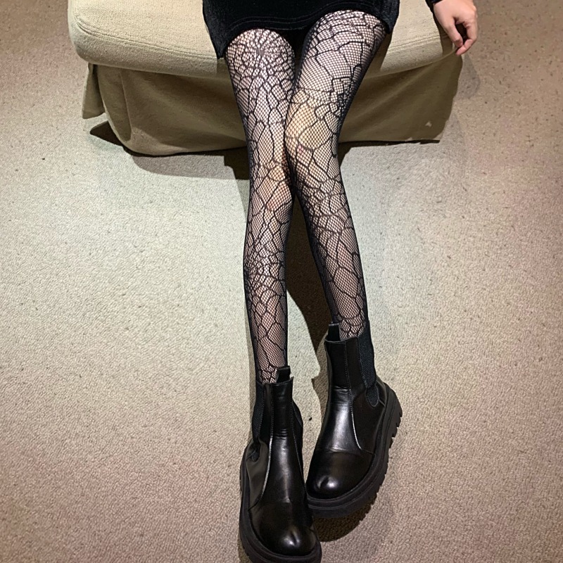 Tattoo lace hollow stockings women's base socks spider web small mesh pantyhose children's one-piece pants_voghion.com