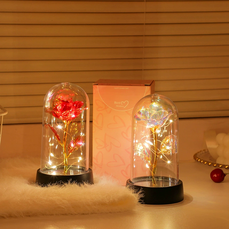 Трансграничный искусственный цветок розы, новый золотой фольгированный цветок, пластиковый чехол, украшение для рабочего стола, домашний ночник, украшение, подарок на день рождения