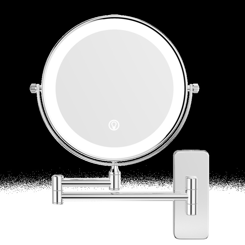 Espejo de maquillaje Espejo de doble cara montado en la pared Espejo de luz led de tres colores recargable USB Baño Espejo de tocador retráctil plegable para el hogar