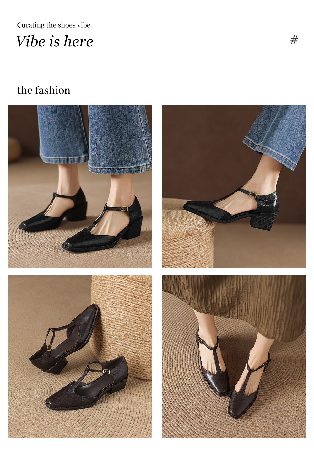 Sandal nữ quai ngang chữ T mũi nhọn gót vuông phong cách Anh retro — màu nâu chi tiết 1