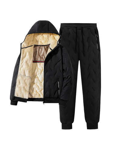 Men's Lamb Wool Cotton Winter New Casual Thickened Fleece Jacket for Youth and Teenagers Warm Cotton Coat Set