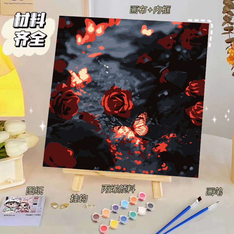 バラのデジタル油絵diy子供の塗り絵の高級感手作りの風景の花の対外貿易の露店の商品|undefined
