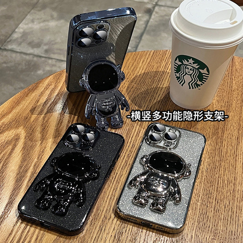 Suitable for iPhone 14 Promax glitter astronaut mobile phone case Apple 15 all-inclusive electroplated silicone 13 high-end
