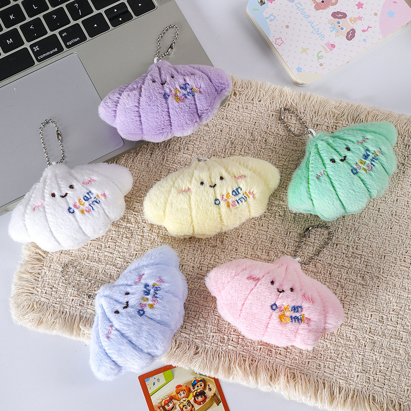 Cute Dopamine Color Shell Keychain Plush Doll Pendant Storage Toy Bag Decoration Gift Ocean