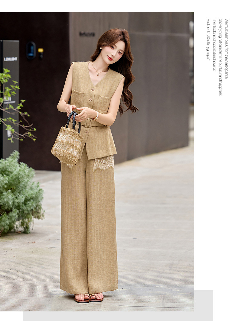 Bộ vest quần ống rộng nữ phối ren dây rút eo 2 món YH6133 — Màu ảnh chi tiết 14