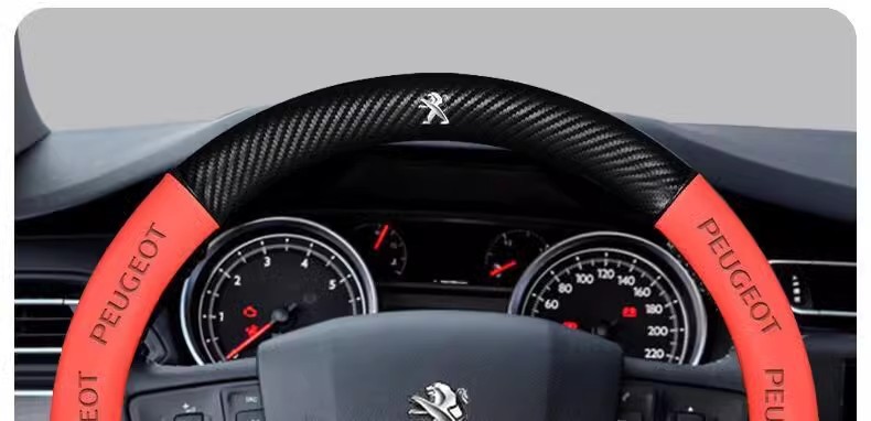 Suitable for Peugeot 508/408/207/301/206/3008/307 Steering Wheel Cover, Genuine Leather Carbon Fiber Car Handle Cover
