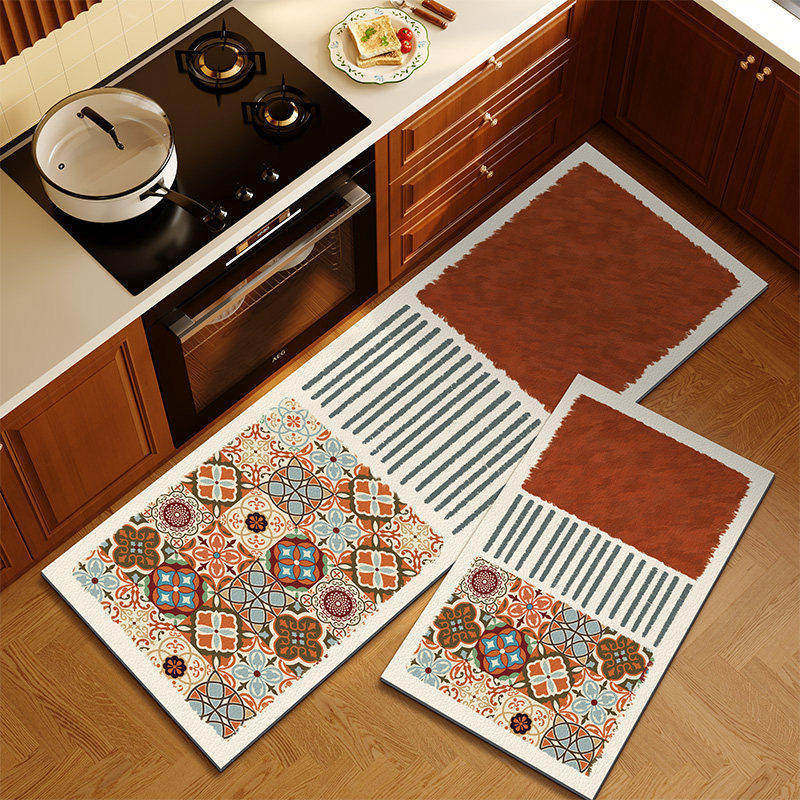 American retro cocina alfombra de suelo de absorción de agua alfombra de suelo de puerta de aceite dos piezas conjuntos de alfombra antideslizante resistente al desgaste fácil de cuidar