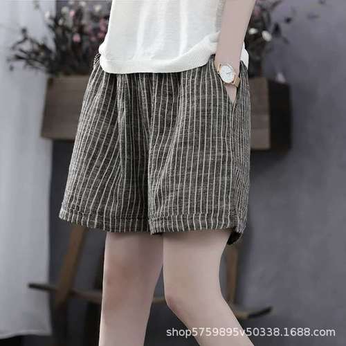 Shorts for women, summer cotton linen shorts for women, outerwear, large size loose high-waisted Korean style casual pants, wide-leg pants for women in summer