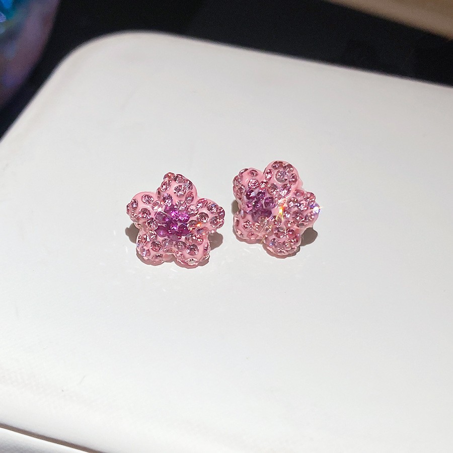Aguja de plata Corea del Sur diamante Opal flor pendientes diseño fresco Rosa pendientes moda pendientes dulces al por mayor