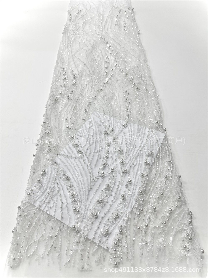 Caña, hierba de agua, tela de malla de perlas, cuentas hechas a mano, ropa de brindis, tela de vestido de noche