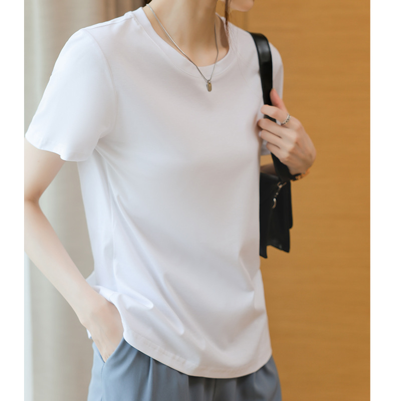 コットン Tシャツ レディース 半袖 2025 新しいハイエンド ルーズ ラウンドネック トップ Tシャツ 小さめシャツ 夏|undefined